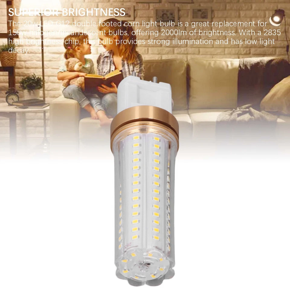Warm Light 2 Pcs 20W G12 LED Corn Light Bulb 2000LM 360 Degree Lighting - Image 3 of 4