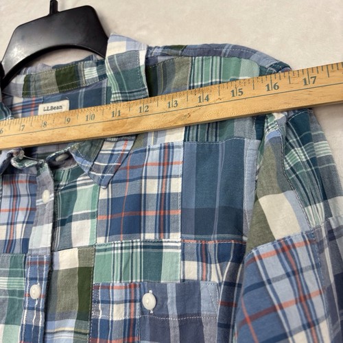 LL Bean Shirt Madras Plaid Patchwork Womens M Blue Roll Tab Country Outdoor MINT - Picture 7 of 12
