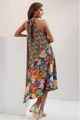 NEW Anthropologie Silk Halter Midi Floral Printed Dress Size Small