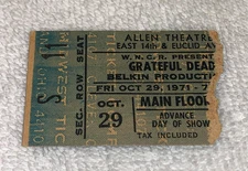 GRATEFUL DEAD 1971  ORIGINAL CONCERT TICKET STUB Cleveland Jerry Garcia Ephemera