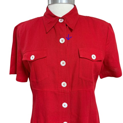 90s Red Linen Shirt Dress Size Medium/Large - Picture 8 of 9