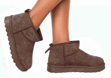 NEW SEASON ON TREND CHOCOLATE BROWN ULTRA MINI COSY BOOT FAUX SUEDE & FUR LINING