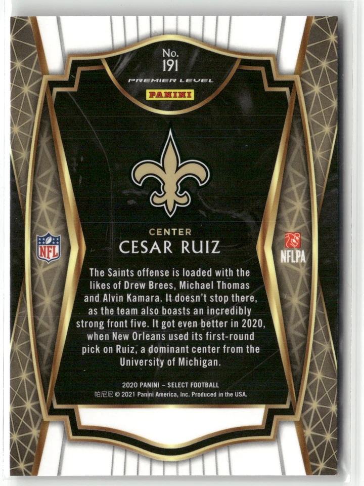 2020 Panini Select #191 Cesar Ruiz Premier Level RC - Image 2 of 2