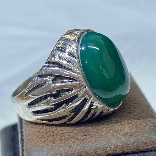 925 Sterling Silver Men’s Ring with Green Yemeni Agate Aqeeq mens jewelry - Picture 6 of 11
