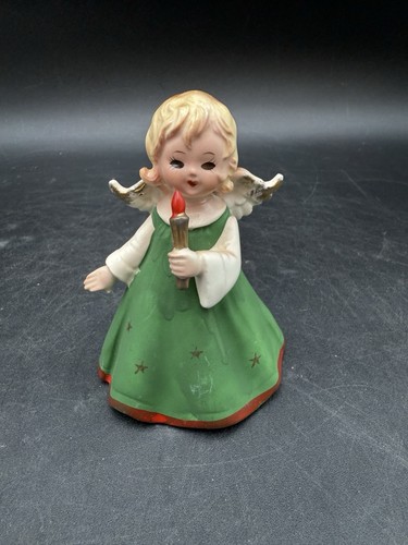 Vintage Lefton 4" großer Engel mit Kerze Kerzenständer Flügel ausgebreitet WEIHNACHTEN