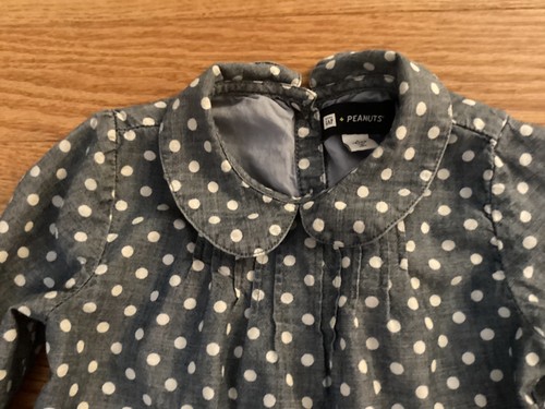 GAP PEANUTS Girl SZ 5 Denim Blue w/ White Polka Dots Dropwaist Dress - Picture 9 of 16