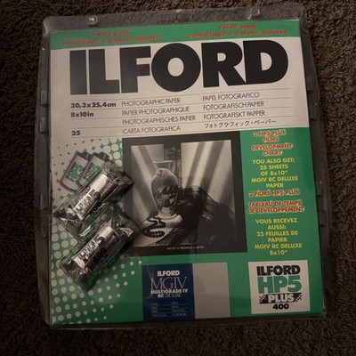 2 Ilford 2 HP5 Plus Professional Films ISO 400 & 25 Sheet MG RC 8x10 Paper Pack