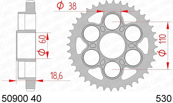 Kettenrad Stahl 40-ZäHne 530-Teilung FüR Ducati Multistrada 1260 S ABS Bj. 2018-image