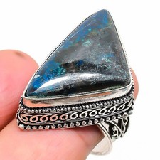 Natural Azurite Gemstone 925 Sterling Silver Ring Size 8.5 m535