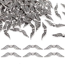 FASHEWELRY 100Pcs Antique Silver Filigree Angel Wing Spacer Beads Tibetan Metal