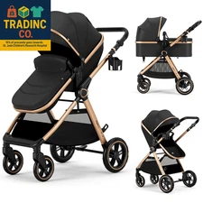 2 in 1 Baby Stroller, Convertible Bassinet Pushchair for Infants and Newborns 0-