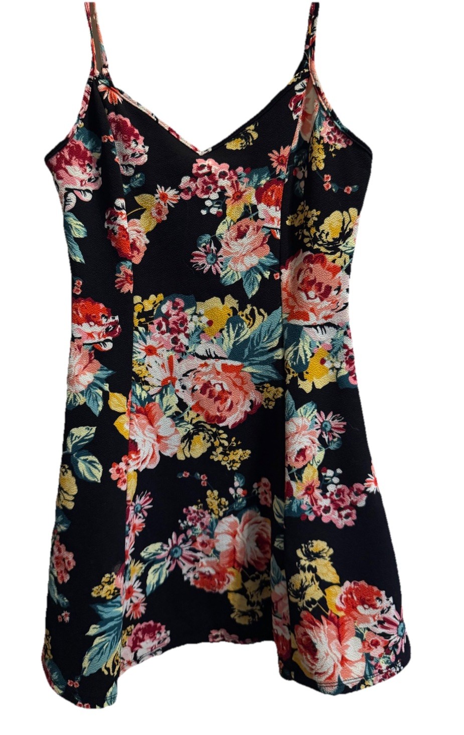 Ambiance Black Floral Flared Mini Sundress Sz Large Teen - Cottagecore Boho