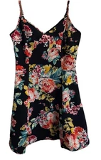 Ambiance Black Floral Flared Mini Sundress Sz Large Teen - Cottagecore Boho