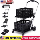 2-Layer Folding Shopping Cart Multifunctional Collapsible Cart w/ Storage Crate