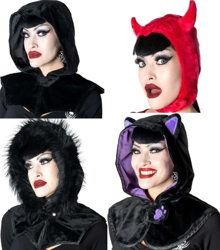Kreepsville Gothic Velvet Fur Horror Hood Hat Red Devil Black Cat Bat Costume - product listing photo