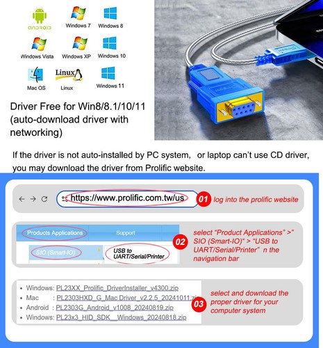 10 Feet USB to Serial Female Adapter Cable DB9 RS232 to USB 2.0 Cord with - Picture 5 of 7