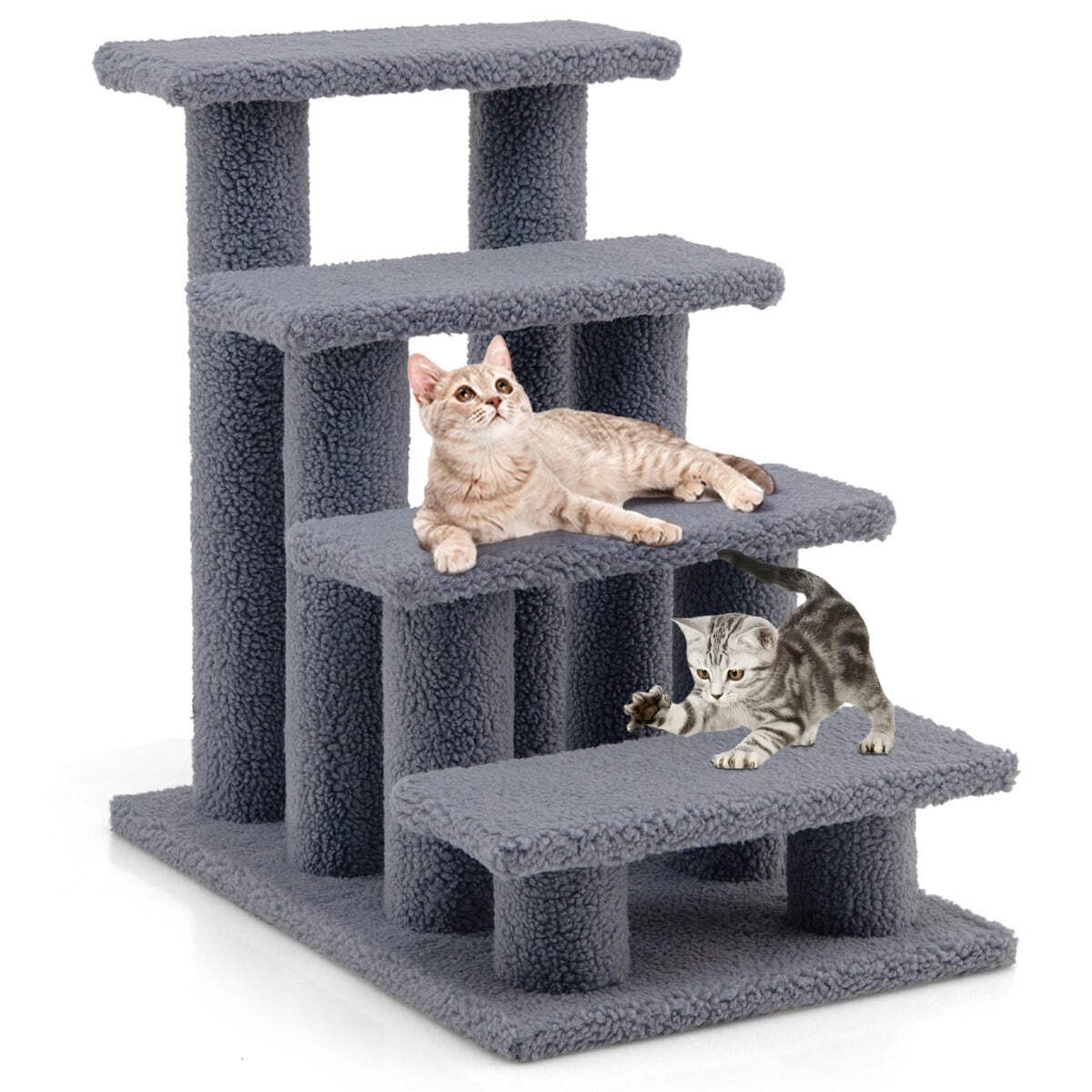 NNECW 4-Step Pet Stairs with Portable Design for Cats and Dogs-Grey