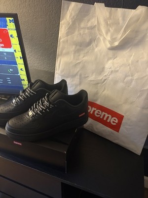 Nike Air Force 1 Supreme Black Men's Leather Comfort Sneaker Rubber Sole Logo