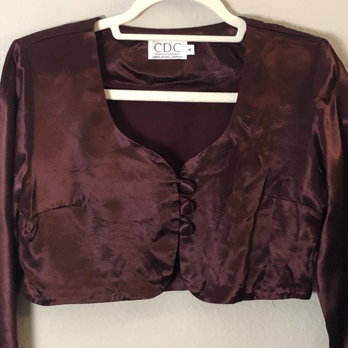 Vintage Y2k CDC Womens Satin Cropped Cardigan Shrug size 4 Burgundy Red Button - Picture 5 of 6
