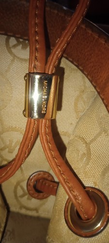 Michael Kors Ludlow Canvas Logo Handbag Shoulder Bag Gold Brown Leather - Picture 11 of 12