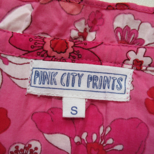 PINK CITY PRINTS Rah Rah in 70's Strawberry Pink Floral Cotton Maxi Dress S - Picture 4 of 11