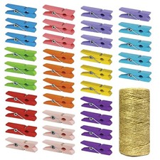 Mini Natural Wooden Clothespins w/ 320ft Jute Twine 100pc 3.5cm/1.4inch