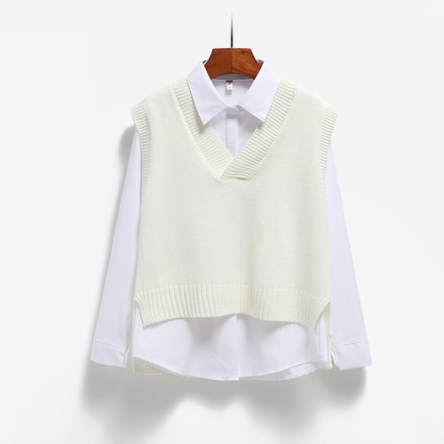 Maglione pullover maglione donna preppy maglia canotta senza maniche scollo a V - Foto 7 di 16