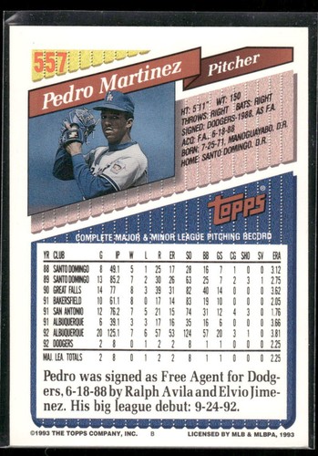 #557 Pedro Martinez 1993 Topps Gold - Foto 2 di 2