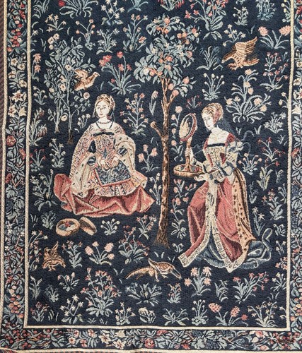 Medieval Scene Tapestry Woven Fabric Wall Panel European French - Picture 2 of 5