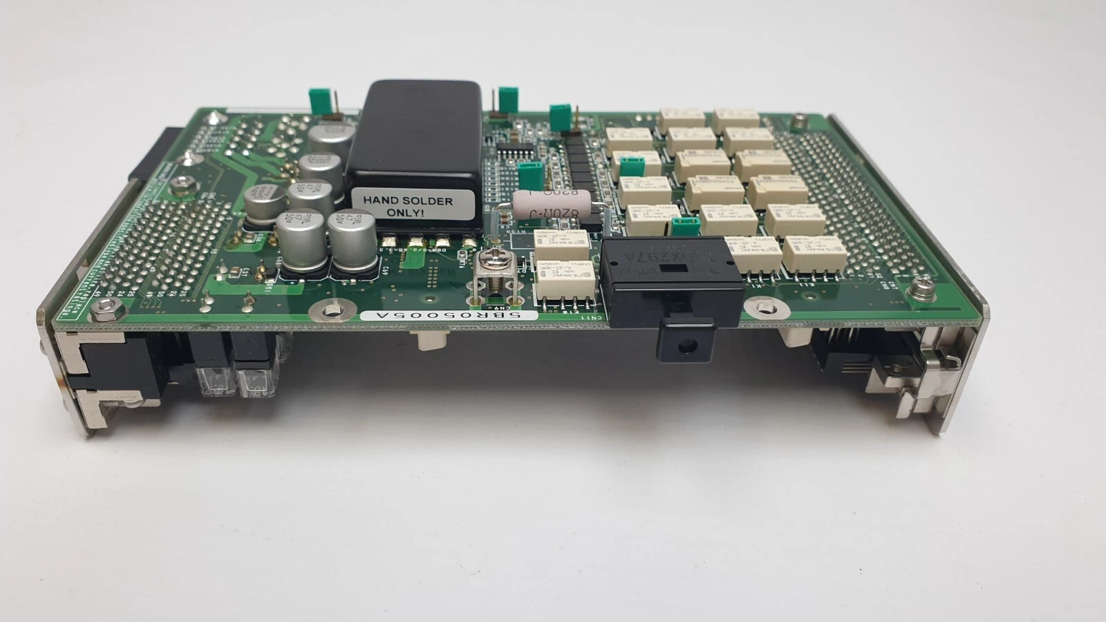Side view of the 3Z81-000003-V1 reverse side with relays and potted module marked HAND SOLDER ONLY