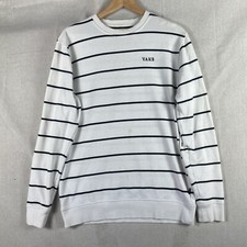Vans Men Sweatshirt Medium Blue/White Striped Fleece Crew Neck Pullover