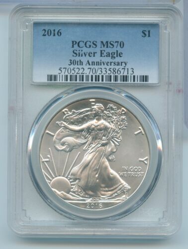 2016 American Silver Eagle 1 oz 999 dollaro argento 30a Ann PCGS MS70 - SR68 - Foto 1 di 2