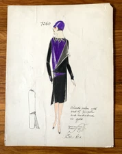 1920's ETHEL RABIN Vintage ART DECO Fashion Design Original Hand Colored Print