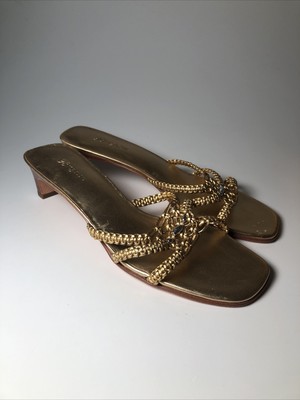 gold woven mules