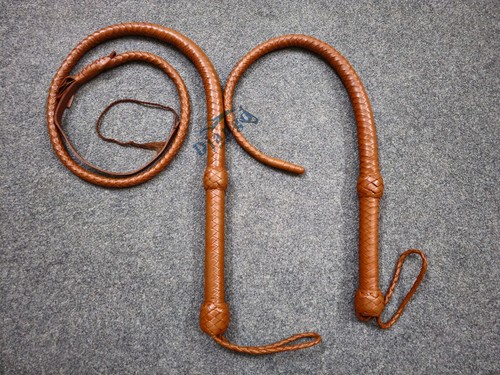 Premium Leather 4 Feet Real Tan Bullwhip & 31'' Kinky Flogger Stingy Bullwhip - Picture 24 of 29