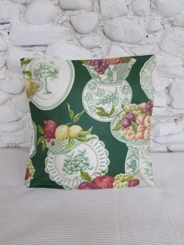 Cushion Cover, Vintage, Green, Fruit, Plate, Cherry, Apple, Plum, Lemon, Cotton. - Picture 5 of 10