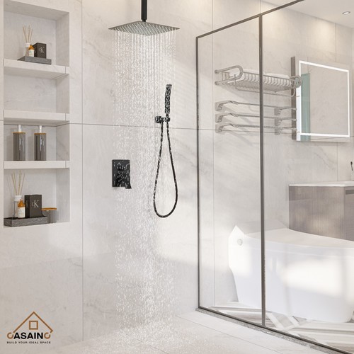 CASAINC 10/12/16" Duschsystem Kopf Wasserfall Deckenhalterung Duschsystem Set - Bild 18 von 64