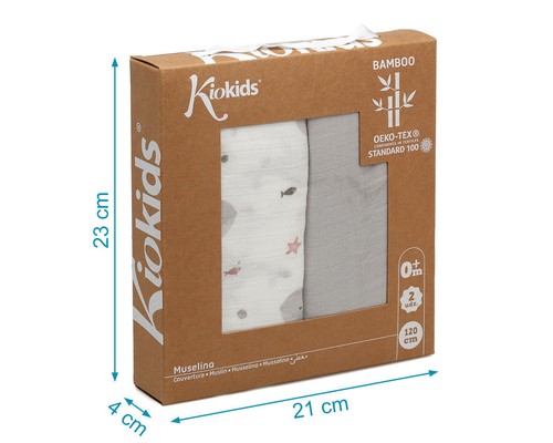 Mussole Neonato Bamboo 120x120 cm Grigio Set 2 Pezzi 3763 Kiokids - Foto 5 di 6