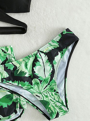 Girls Swimwear Sleeveless Set Tropical Swimsuit Suit Top Printed Briefs Cross - Picture 8 of 16