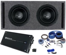 2) Power Acoustik BAMF-124 12" 3500w Subwoofers+Vented Sub Box+Amplifier+Amp Kit