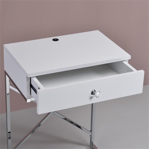 Bowery Hill 1-Drawer Modern Metal End Table in Glossy White/Chrome - Picture 4 of 5