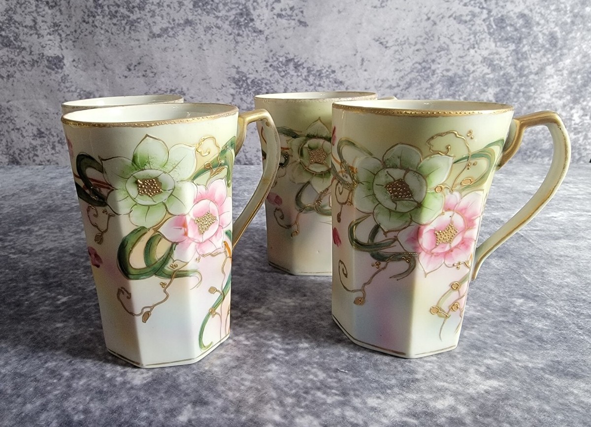 NIPPON HAND PAINTED CHOCOLATE CUPS SET OF 4, 8 OZ., BLUE NIPPON HAND PAINTED CHOCOLATE CUPS SET OF 4, 8 OZ., BLUE