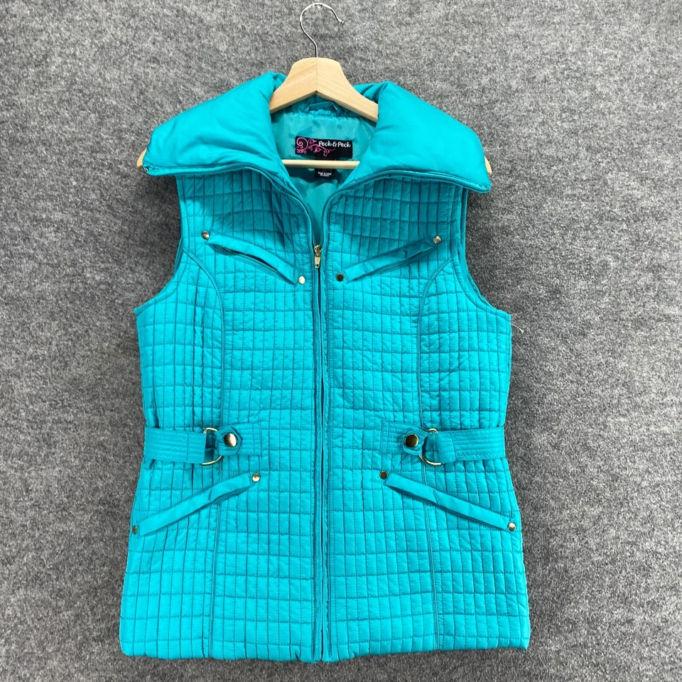 Peck & Peck Quilted Vest Women S Small Blue Collared Full Zip Lined Sleeveless - Image 3 of 4