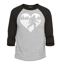 shop4ever Bigfoot Heart Love Sasquatch Raglan Baseball Valentine  Shirts