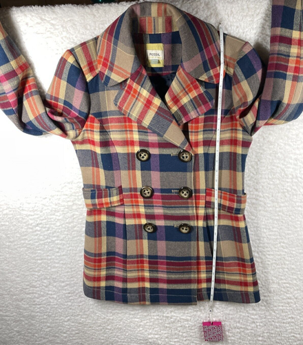 Chaqueta FOSSIL Estilo Vintage Lana Cuadros Berkley Chaquetón Academia Pequeña Retro - Imagen 6 de 8