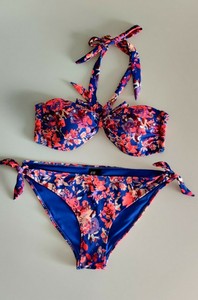 blue floral bathing suit