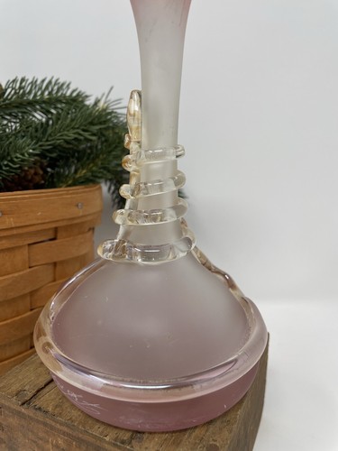 Murano Art Glass Pink & Clear Vase Signed w-Applied Amazing Stem Work RARE - Picture 9 of 13