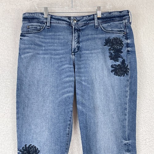 NYDJ Blue Denim Embroidered Jessica Relaxed Boyfriend Jeans Womens Size 14 - 第 2/22 張圖片