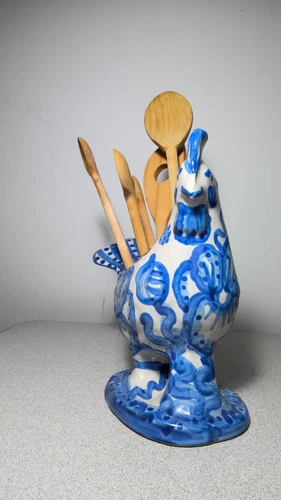 Rare VTG MA Hadley  CHICKEN/HEN UTENSIL HOLDER Signed 9" X 7.5"