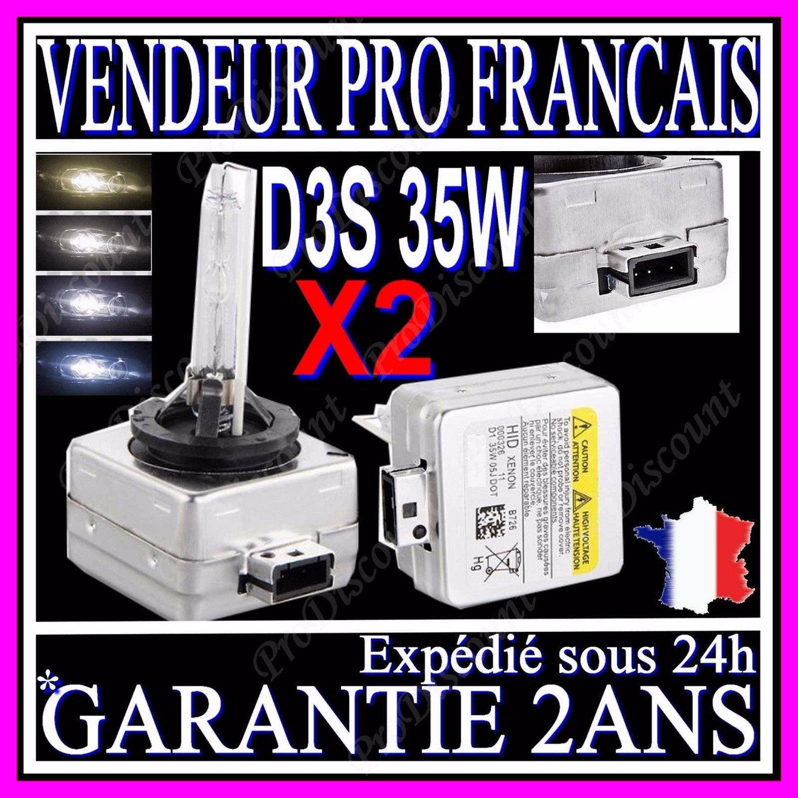 Phares xénon D3S en panne : kit de 2 ampoules 35W 12V de rechange 4300K